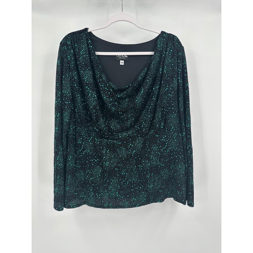 Onyx Nite Womens Metallic Glam Evening Top Size 2X Shimmer Sparkle Festive